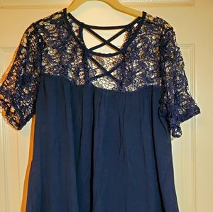 Navy Top with Lacy Shoulders